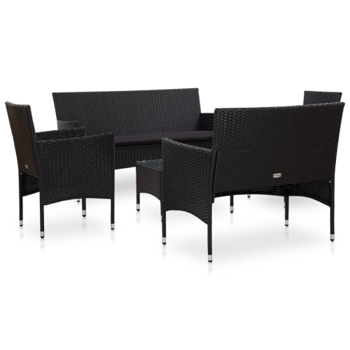 vidaXL 5 Piece Patio Lounge Set With Cushions Poly Rattan Black
