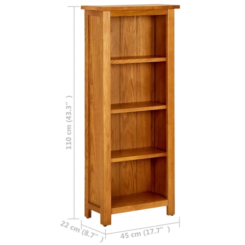 vidaXL 4-Tier Bookcase 17.7"x8.6"x43.3" Solid Oak Wood