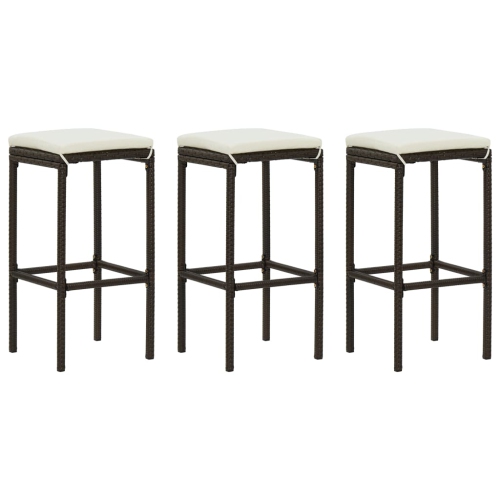 VIDAXL  Bar Stools With Cushions 3 PCs Poly Rattan In Brown