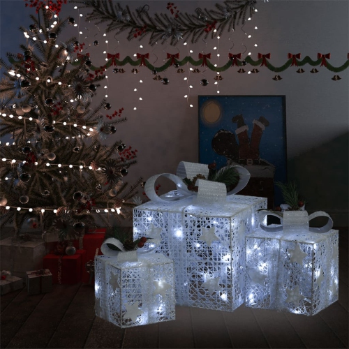 VIDAXL  Decorative Christmas Gift Boxes 3 PCs Silver Outdoor Indoor