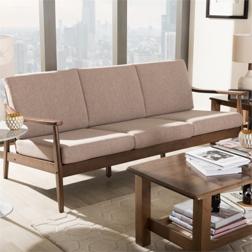 Bowery Hill Fabric Sofa in Light Brown and Walnut Brown