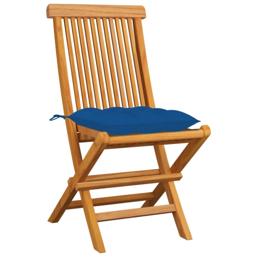 vidaXL Patio Chairs with Blue Cushions 4 pcs Solid Teak Wood