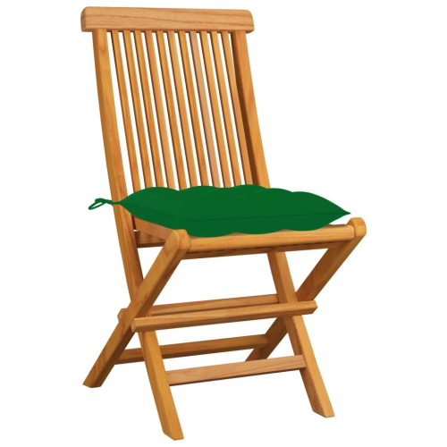 vidaXL Patio Chairs with Green Cushions 4 pcs Solid Teak Wood