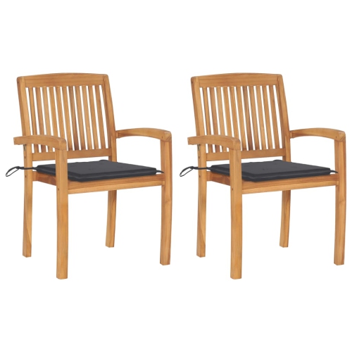 vidaXL Patio Chairs 2 pcs with Anthracite Cushions Solid Teak Wood