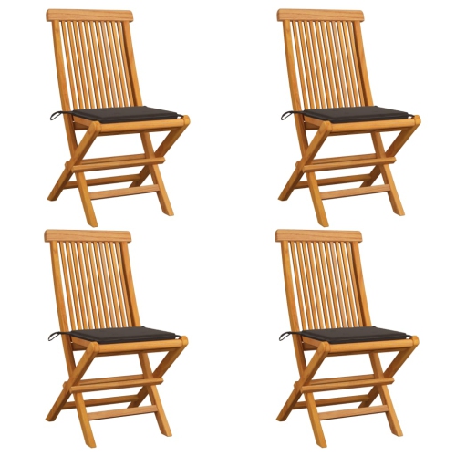 VIDAXL  Patio Chairs With Taupe Cushions 4 PCs Solid Teak Wood