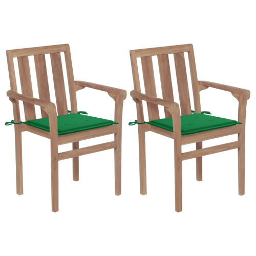 VIDAXL  Patio Chairs 2 PCs With Cushions Solid Teak Wood In Green