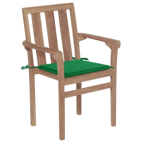 vidaXL Patio Chairs 2 pcs with Green Cushions Solid Teak Wood