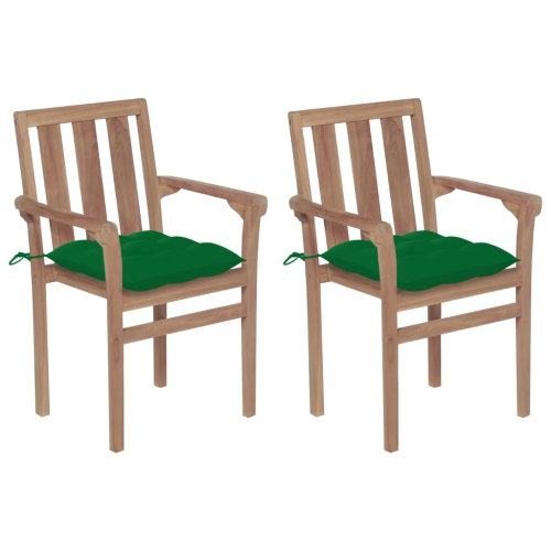 VIDAXL  Patio Chairs 2 PCs With Cushions Solid Teak Wood In Green