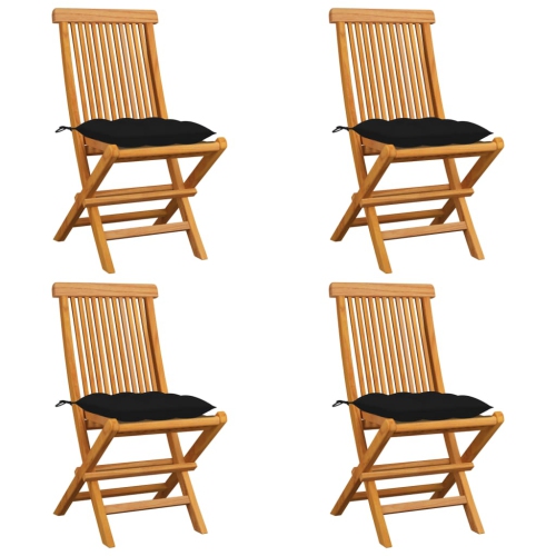 VIDAXL  Patio Chairs With Cushions 4 PCs Solid Teak Wood In Black
