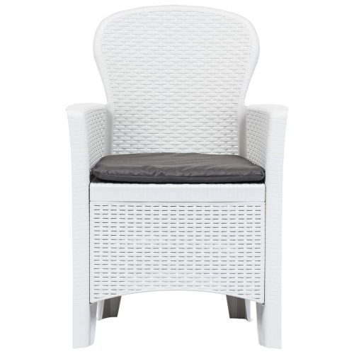 vidaXL Patio Chairs 2 pcs with Cushion White Plastic Rattan Look