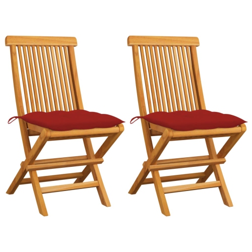 VIDAXL  Patio Chairs With Cushions 2 PCs Solid Teak Wood In Red