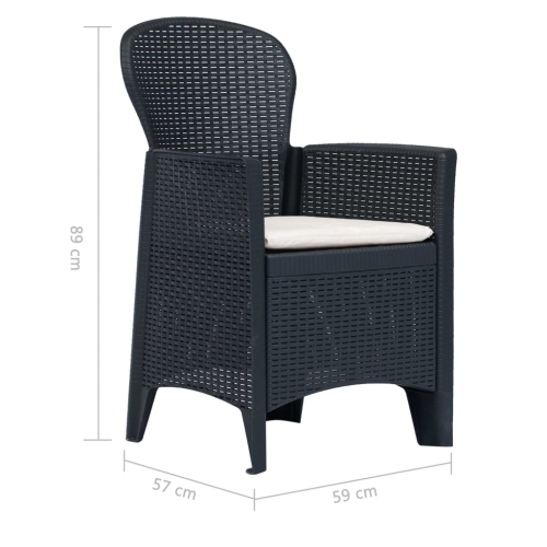 vidaXL Patio Chairs 2 pcs with Cushion Anthracite Plastic Rattan Look