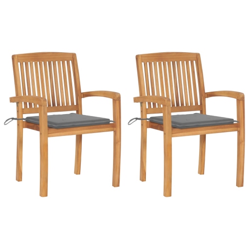 vidaXL Patio Chairs 2 pcs with Gray Cushions Solid Teak Wood