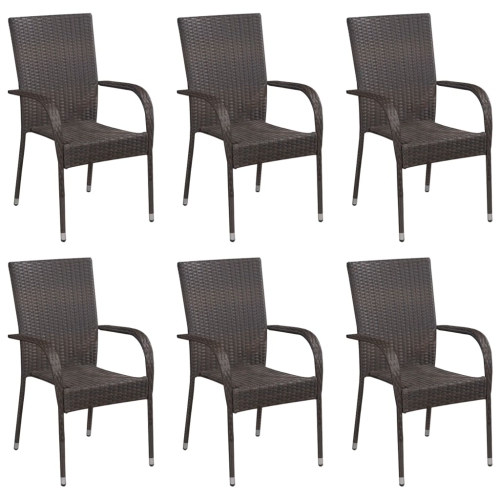 VIDAXL  Stackable Patio Chairs 6 PCs Poly Rattan Brown