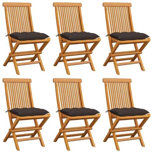 VIDAXL  Patio Chairs With Taupe Cushions 6 PCs Solid Teak Wood