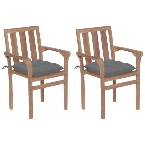 VIDAXL  Patio Chairs 2 PCs With Cushions Solid Teak Wood In Gray