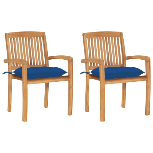 VIDAXL  Patio Chairs 2 PCs With Cushions Solid Teak Wood In Blue