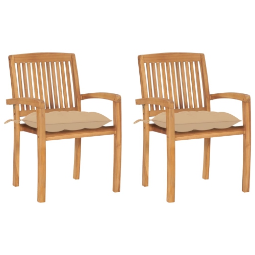 VIDAXL  Patio Chairs 2 PCs With Cushions Solid Teak Wood In Beige