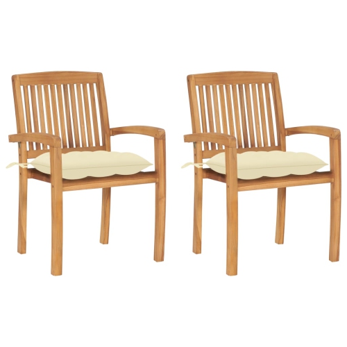 VIDAXL  Patio Chairs 2 PCs With Cream Cushions Solid Teak Wood In White