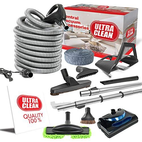 ULTRA CLEAN Central Vacuum Electric Accessory Kit -Hose with 3-way on/off Switch Handle- Electric Power Nozzle, Telescopic Wand With Deluxe Tool Set,