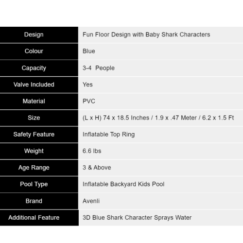 Baby Shark 3D Spray Pool with Water Fountain, Outdoor Summer Inflatable Swimming Pools, Kiddie Pools, Pool for Kids and Adults,6.2ft x 1.5ft