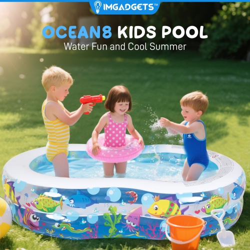 Ocean 8 Kids Outdoor Swimming Pool 5.7ft x 3.5ft x 1.5ft (L x W x H) - Children's Paddling Pool - Kiddie Pool for Garden/Backyard