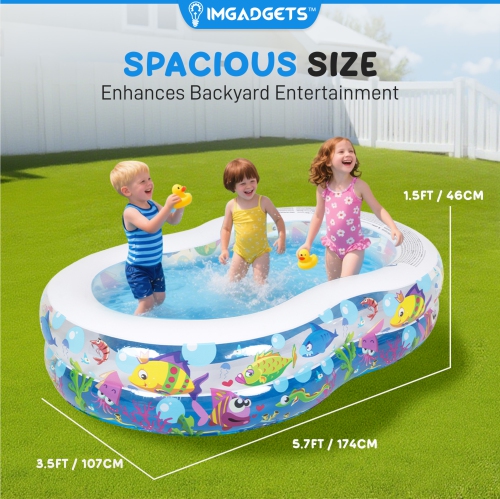Ocean 8 Kids Outdoor Swimming Pool 5.7ft x 3.5ft x 1.5ft (L x W x H) - Children's Paddling Pool - Kiddie Pool for Garden/Backyard