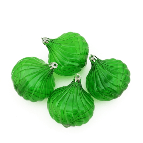 NORTHLIGHT  4Ct Transparent Onion Drop Shatterproof Christmas Ornaments 4.5" In Green