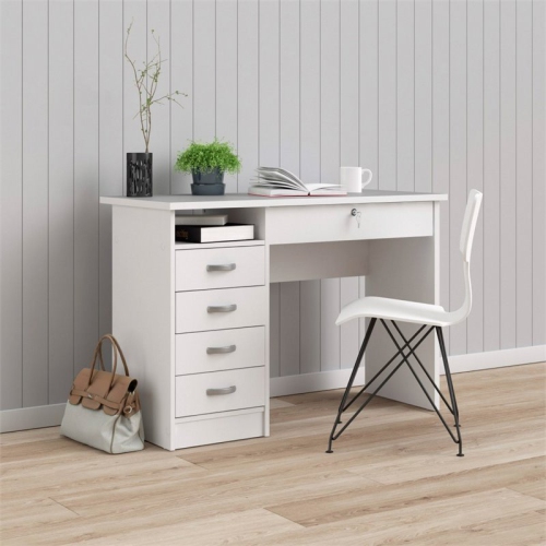 Tvilum Walden Transitional 5 Drawer Writing Desk in White