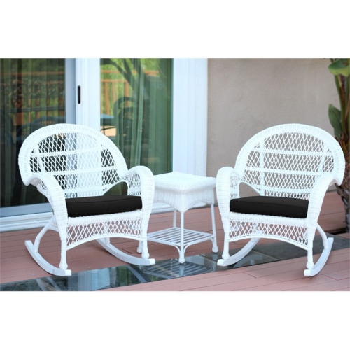 Jeco 3 Piece Wicker Conversation Set in White with Black Cushions