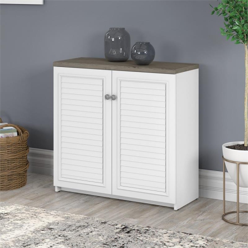 Scranton & Co Furniture Fairview Small Storage Cabinet w/ Doors in White & Gray