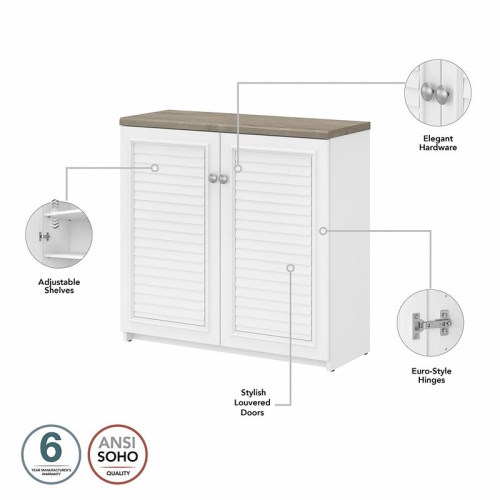 Scranton & Co Furniture Fairview Small Storage Cabinet w/ Doors in White & Gray