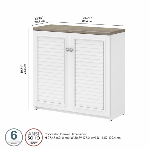 Scranton & Co Furniture Fairview Small Storage Cabinet w/ Doors in White & Gray