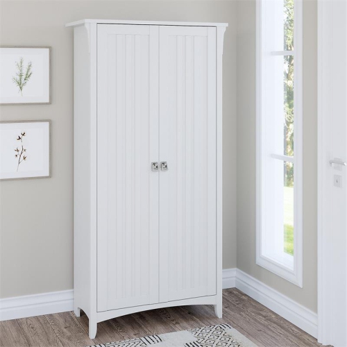 Pemberly Row Transitional Tall Storage Cabinet with Doors in White