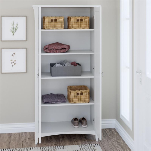 Pemberly Row Transitional Tall Storage Cabinet with Doors in White