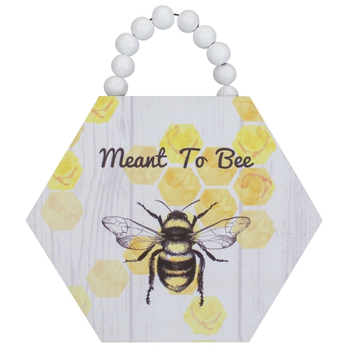 Beaded Hanger "Meant to Bee" Hexagon Wall Plaque Art Decor 7"