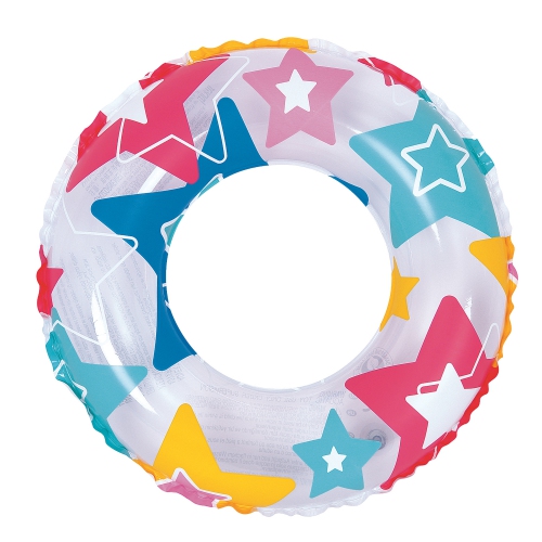 Inflatable Vibrantly Colored Star Swimming Pool Inner Tube Ring Float, 24-Inch