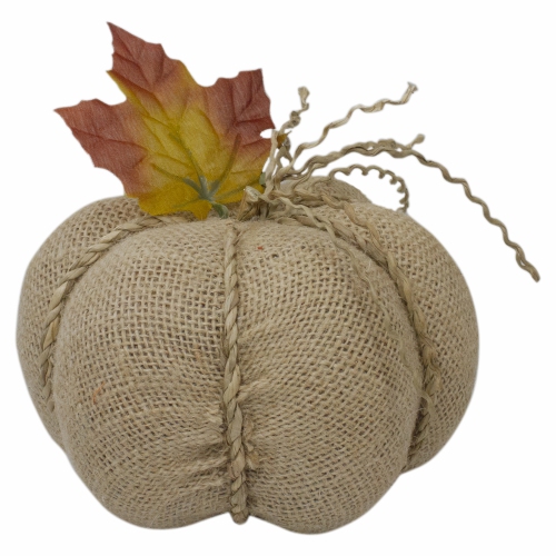 5.5" Beige Burlap Autumn Harvest Table Top Pumpkin