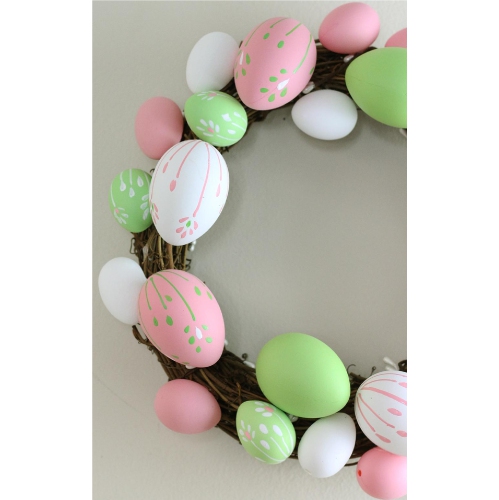 Floral Stem Easter Egg Spring Grapevine Wreath, Pink and Green 10-Inch
