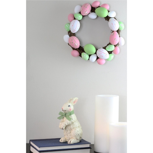 Floral Stem Easter Egg Spring Grapevine Wreath, Pink and Green 10-Inch