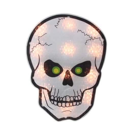 NORTHLIGHT  12" Lighted Holographic Halloween Skull Window Silhouette Decoration