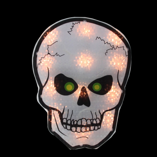 12" Lighted Holographic Halloween Skull Window Silhouette Decoration
