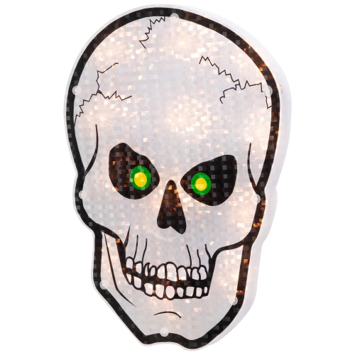12" Lighted Holographic Halloween Skull Window Silhouette Decoration