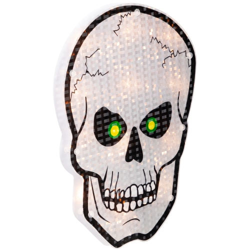 12" Lighted Holographic Halloween Skull Window Silhouette Decoration