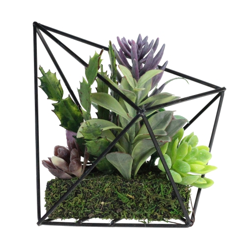 6.75" Artificial Succulents Arrangement in Diamond Metal Wire Frame