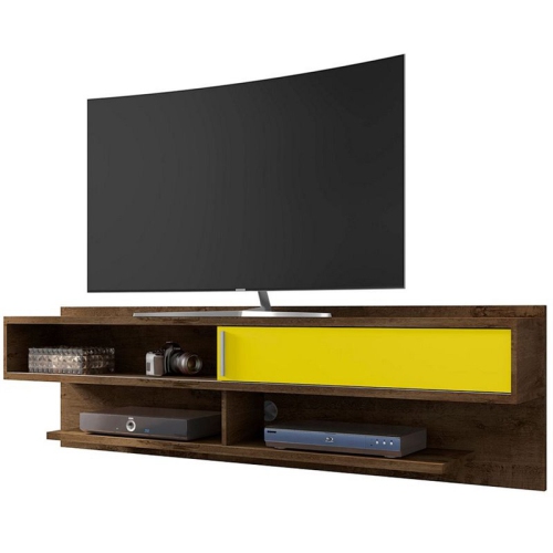 Astor Wood 71" Floating Entertainment Center in Rustic Brown & Yellow