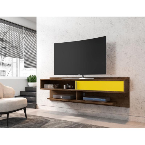 Astor Wood 71" Floating Entertainment Center in Rustic Brown & Yellow