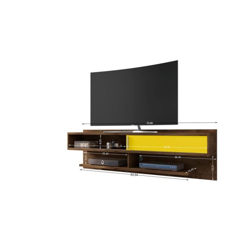Astor Wood 71" Floating Entertainment Center in Rustic Brown & Yellow