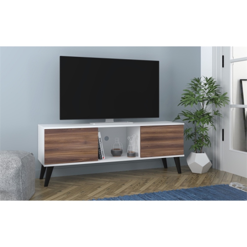 Doyers Wood 53" TV Stand in White & Nut Brown