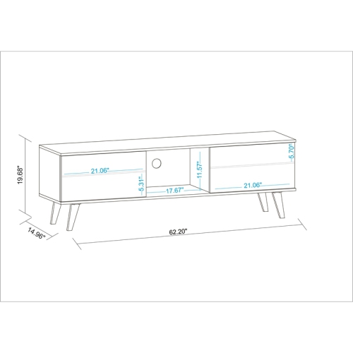 Doyers Wood 62" Mid Century Modern TV Stand in White & Nut Brown